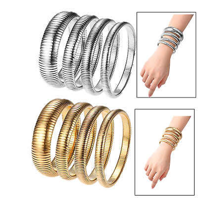 #ad Fashion Elastic Wrap Wristband Bracelet Cuff Punk Women Gold Plated Steel Bangle $12.99