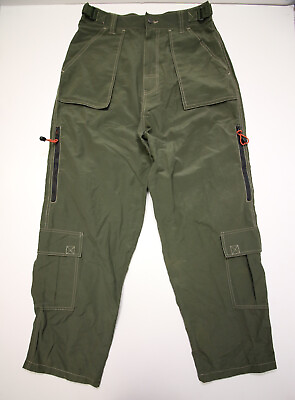 #ad Vintage Machine Mens Pants 32 Green Cotton Nylon Wide Leg Cargo Rave Y2K Green $110.95