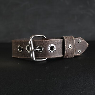 #ad Aged Leather Dog collar. 1.5 inches Wide. Studs amp; Grommets. BROWN $44.00
