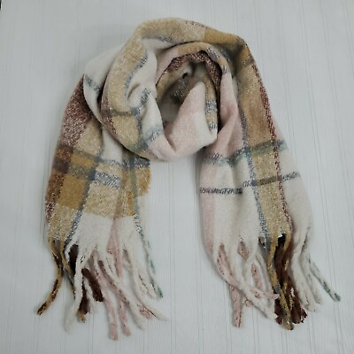 #ad Cejon Womens Scarf Oversized Blanket Wrap Tan Pink Grey Plaid Multicolor 76quot; New $6.26