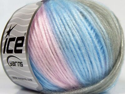 #ad Ice Yarns Picasso Yarn Blue Pink Grey soft shiny baby 50g 115m Medium 68987 $7.50