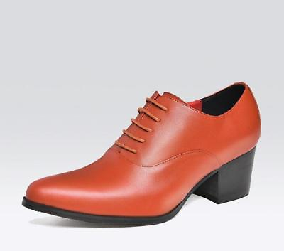 #ad Chic Mens Pointy Toe Lace Up Mid Cuban Heel Wedding Business Dress Leather Shoes $70.50