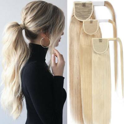 #ad US Long Thick Wrap Around Clip in Ponytail 100% Remy Human Hair Extensions Piece $49.99