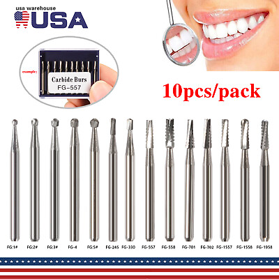 #ad 1 10* Dental Trimming Finishing Carbide Burs FG # Friction Grip Fit High Speed $29.00