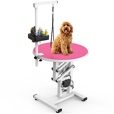 #ad Electric Lift Dog Grooming Table 24quot; Rotating Desktop w Adjustable Arm Pink $170.19