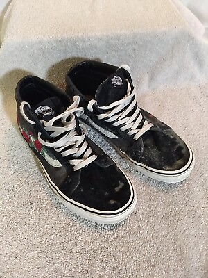 #ad Vans Unisex Black w Red Roses Skateboard Shoes Size: 8.5 M 10 W #US9 11 $33.96