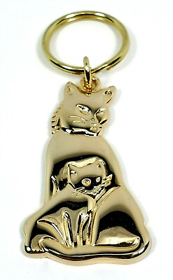 #ad Adorable Cat With Kitten Gold Tone Metal Key Chain $4.99