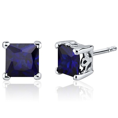 #ad 2.5 CT Princess Lab Created Blue Sapphire Sterling Silver Stud Earrings $45.99