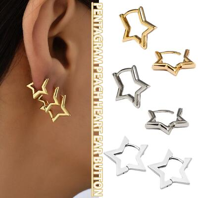 #ad Silver Gold Color Plated Bold Star Hoops Earrings For Women Lot B6 Prof C $1.59