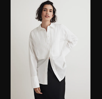 #ad Madewell NEW NWT Womens Large White Poplin Oversized Tuxedo Shirt Button Down $32.99