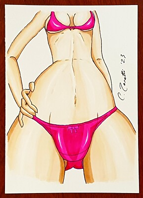 #ad CHRIS ZANETTI Original Art Drawing Sexy Manga Anime Pinup Bikini Girl 6quot;x4quot; COA $29.99