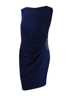 #ad Betsy amp; Adam Women#x27;s Plus Size Glitter Draped Dress 14W Navy Silver $79.99