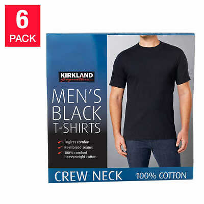 #ad Kirkland Men#x27;s 6 pack Black 100% Cotton Crew Neck T shirt FREE SHIPPING $30.97