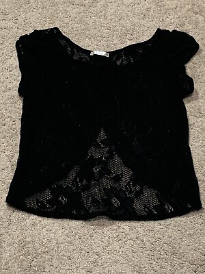 #ad Timing Womens Sleeveless Shirt Size Large Black Open Knit Crocheted Top $12.99