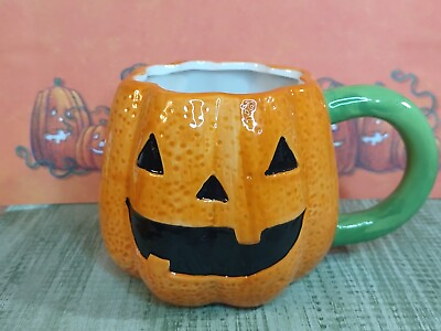 #ad Jack O Lantern Coffee Mug Orange Ceramic Pumpkin Boston Warehouse Trading NOB $9.97
