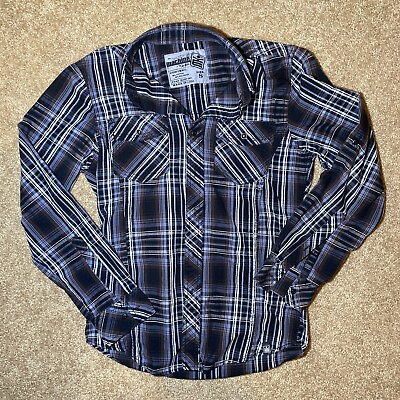 #ad Machine Shirt Men#x27;s Size Small Black Plaid Long Sleeve Casual Button $19.99