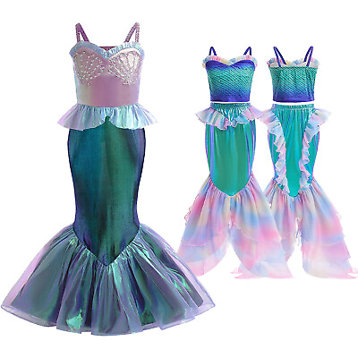 #ad Kids Girls Mermaid Costume Cosplay Mermaid Costume Princess Dress Up Shiny $25.64