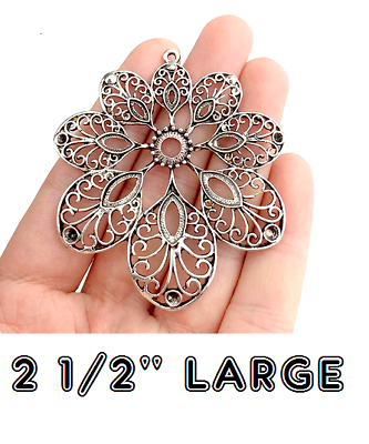 #ad HUGE MANDALA FILIGREE FLOWER LIFE Pendant 24quot; 925 Sterling Silver Necklace women $19.88