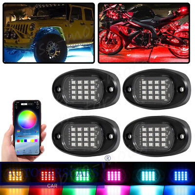 #ad RGB LED Rock Light 4 pods Multicolor Neon Wheel Well Light for Truck ATV UTV RZR $22.79
