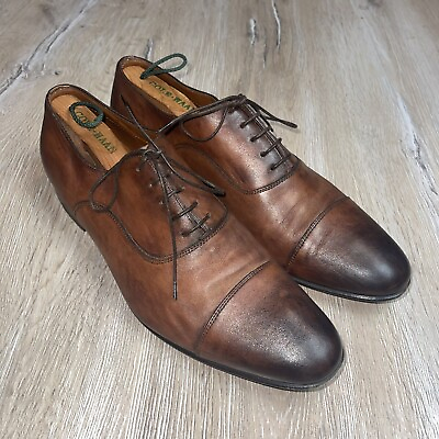 #ad Santoni Men’s Darian Calfskin Leather Cap Toe Oxford Shoes Brown Size 10D US $99.00