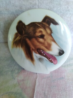 #ad Collie Dog Porcelain Disk Vintage $9.00