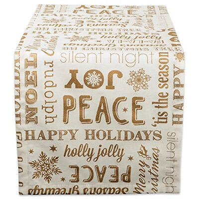 #ad Holiday Dining Table Christmas Table Runner 14x108quot; Gold Holiday Collage $16.79