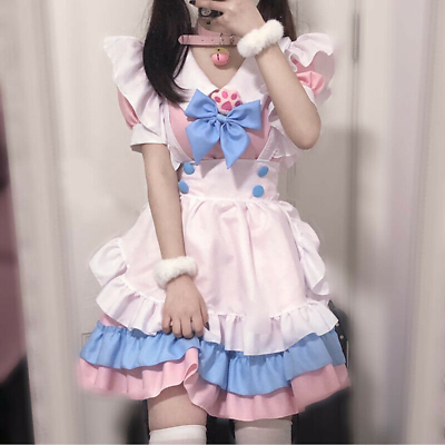 #ad Maid Costume Cute Plus Size 4XL Pink Blue Dress For Women Plus Size School Girl $29.74