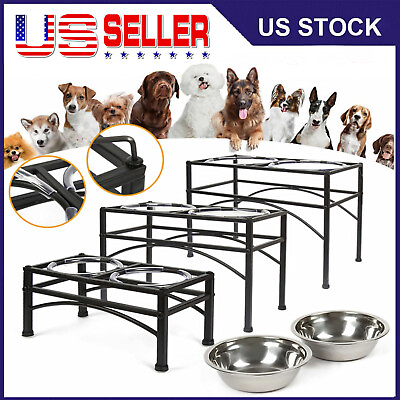 #ad Pet Food Shelf Tray Dog Bowls Cat Feeder w 2 Stainless Steel Bowl For Water Food $28.99