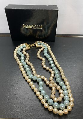 #ad Vintage Joan Rivers Faux Pearl Necklace 18” J48142 Blue Pearl Necklace Wardrobe $39.00