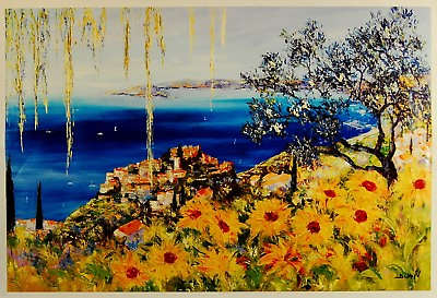 #ad Eze Village by Duaiv UNFRAMED Flower Fine Art Mixed Media on Canvas Signed $1500.00