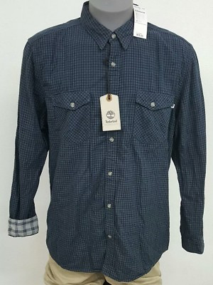 #ad Timberland Blue Black Checked 100% Cotton Button Up L S Men#x27;s Shirt XL NWT $78 $29.99