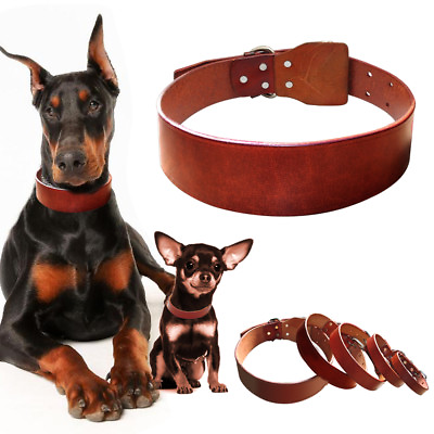 #ad Heavy Duty Small Medium Large Dog Collar Plain Genuine Leather Collars for Dogs $13.39