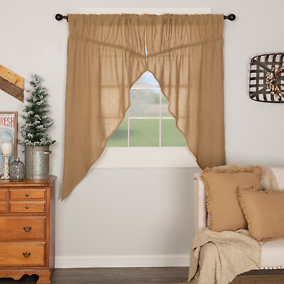 #ad Natural Burlap Primitive Country Farmhouse Window Prairie Curtains $33.95