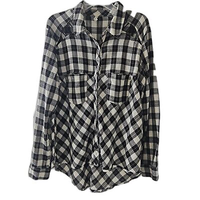 #ad Free People Manny Pacquaio Black amp; White Plaid Womens Large Snap Front $23.00