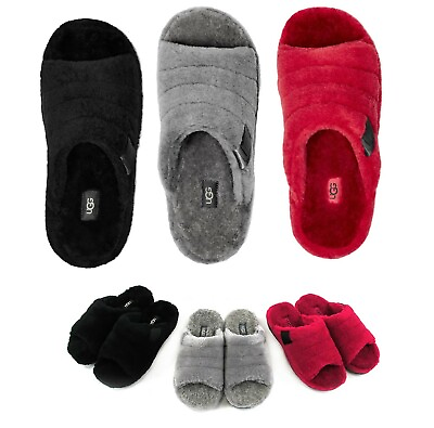 #ad Authentic UGG Mens Fluff You Cozy Slippers Sandals Shoes Black Metal Red New $57.00