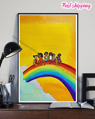 #ad Lovely Kids With Watercolor Rainbow Poster Wall Art Vertical $14.54