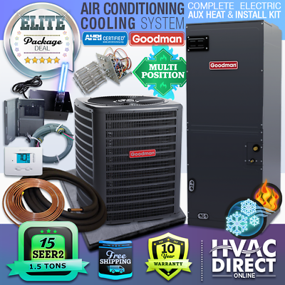 #ad 1.5 Ton Goodman AC Central Air Conditioning Split System amp; 5kW Kit 15 SEER2 $2842.00