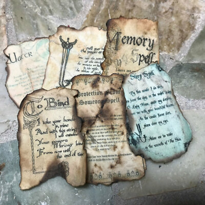 #ad SPELL PAGES LOT Haunted Halloween Dollhouse Miniature Hand Crafted Artisan $12.00