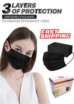 #ad 100 50 10 PCS Black Face Mask Mouth amp; Nose Protector Respirator Disposable Masks $7.98