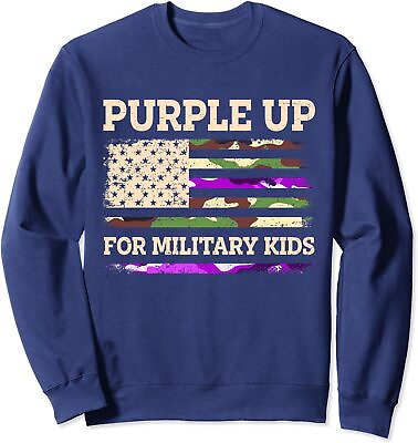 #ad Purple Up For Military Kids Military Child Month USA Unisex Crewneck Sweatshirt $26.99