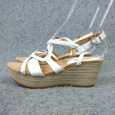 #ad Baretraps Mairi Wedge Sandals Womens 8 Shoes Strappy White Cork Open Toe $29.99
