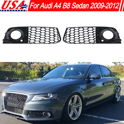 #ad Pair Gloss Black Front Fog Light Lamp Grille For 2009 2012 Audi A4 B8 RS4 Style $31.34