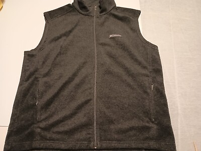 #ad Columbia Fleece Vest Full Zipper Zip Fleece Mens Size Large Charcoal Grey $15.87