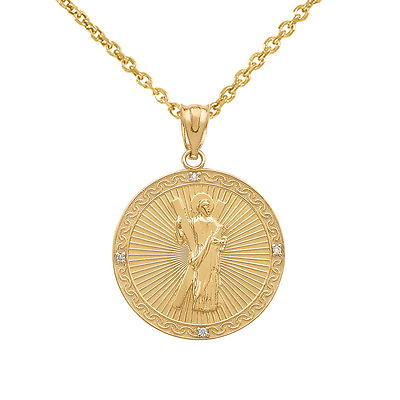 #ad 10k Yellow Gold Saint Andrew of Assisi Medallion Diamond Small Pendant Necklace $227.99