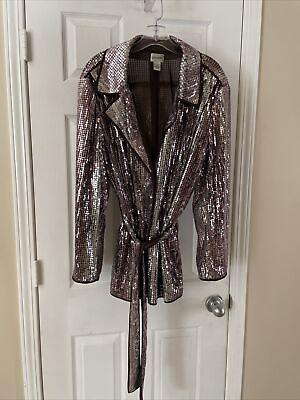 #ad CHICO#x27;S Brown Cheetah Print Sequin Embellish Long Sleeve Blazer Sz 3 ￼ Gorgeous $47.99