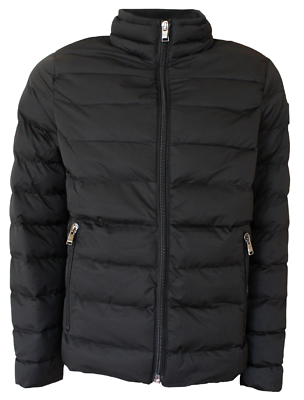 #ad WINTER SALE HUGO BOSS MEN BLACK QUILTED COLLARED PUFFER JACKET SIDE LOGO $158.39