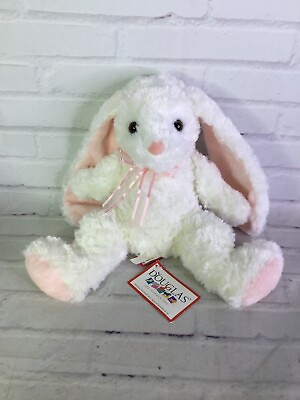 #ad Douglas White Mama Sitting Bunny Plush Stuffed Pink Bow Swirl Fur Floppy Ears $65.00