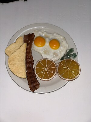 #ad Breakfast Plate Display Fake Food Prop Realistic Look Bacon Toast Eggs Oranges $39.95
