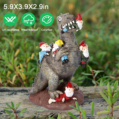 #ad Funny Dinosaur Eating Gnomes Statue Yard Art Resin Garden Patio Decor Ornament $12.98