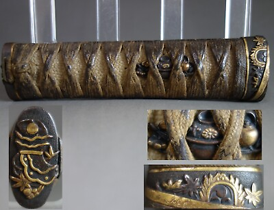 #ad Tsuka handle hilt tea set menuki samurai helmet fuchi maple sword fitting tsuba $149.99
